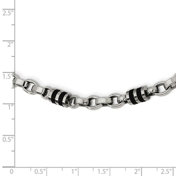 Mens Stainless Steel, Rubber Accent Barrel Link Chain Necklace, 22 In - Picture 2 of 4